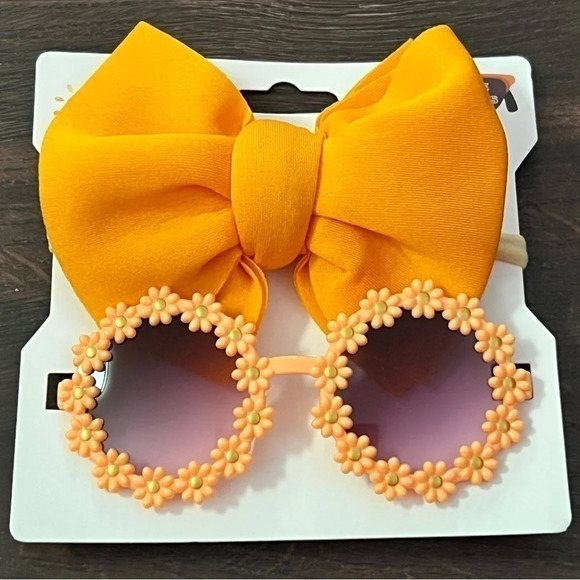 NEW daisy flower orange sunglasses and hairbow set - Picture 1 of 4